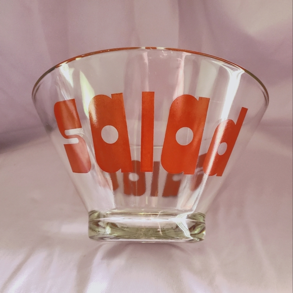 Vintage Large Wheaton Glass Salad Serving Bowl Typography